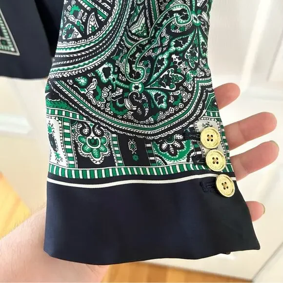 MICHAEL Michael Kors Green Paisley Blazer with Navy Trim - Picture 8 of 10